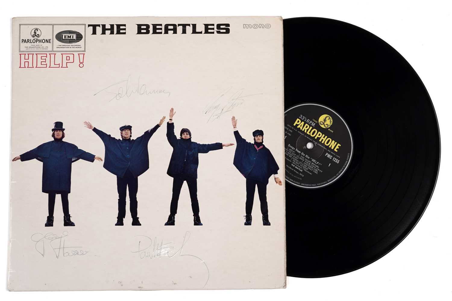 Lot 337 - The Beatles - Help!, 1965 pressing, record sleeve signed by all four Beatles