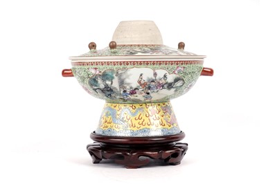 Lot 873 - A Chinese rose petal warmer and stand