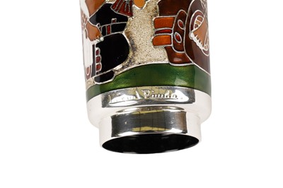 Lot 320 - A 20th Century Miguel Pineda enamel and plated sleeve vase