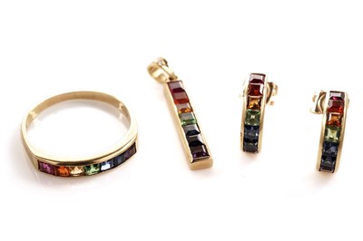 Lot 133 - A suite of rainbow coloured stone set jewellery