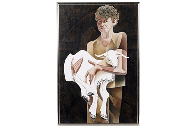 Lot 385 - Alex Campbell - Boy with Goat Kid | acrylic