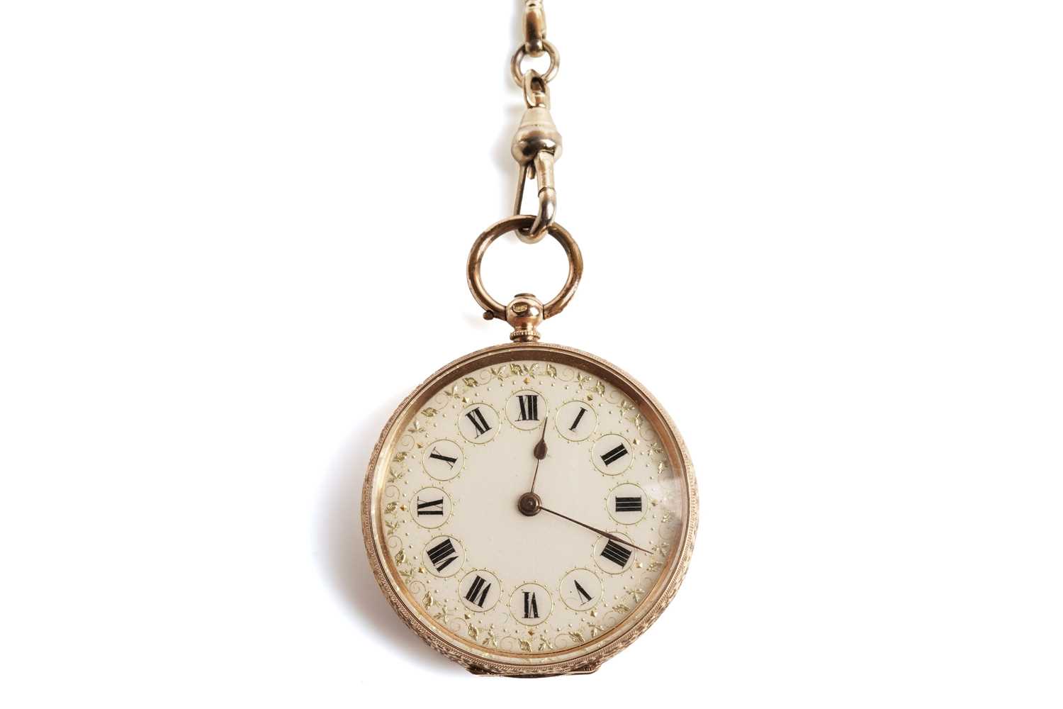 Lot 190 - A Swiss rose gold open face pocket watch