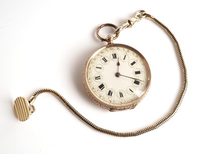 Lot 190 - A Swiss rose gold open face pocket watch