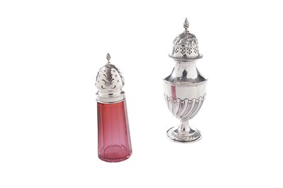 Lot 154 - A late Victorian silver sugar caster; and a silver mounted sugar caster