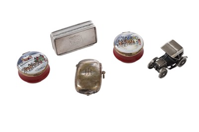 Lot 408 - An early Victorian silver snuffbox; a silver model of a vintage car; and other items