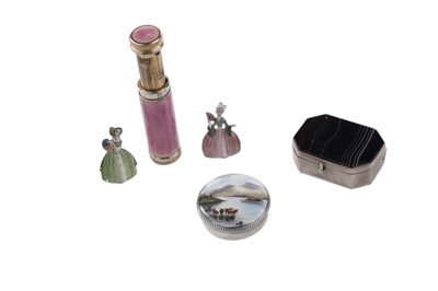 Lot 409 - A George V small silver and enamel box compact box; a scent atomiser; and other items