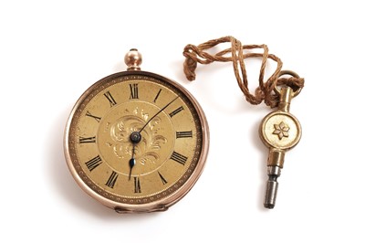 Lot 219 - A Continental rose gold cased fob open face pocket watch