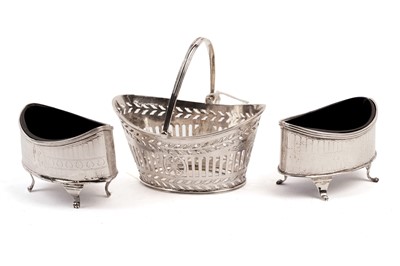 Lot 306 - A Victorian silver miniature basket comport; and a pair of salt cellars