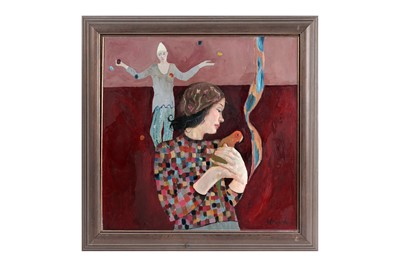 Lot 208 - Brenda Lenaghan RSW - Girl Holding a Lovebird | oil