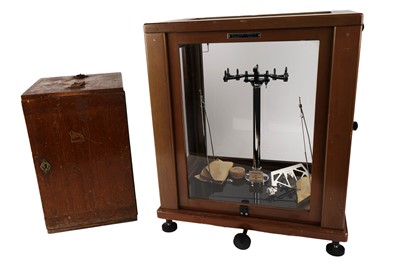 Lot 823 - ﻿A Watson Barnet microscope in fitted case; and a cased set of scales