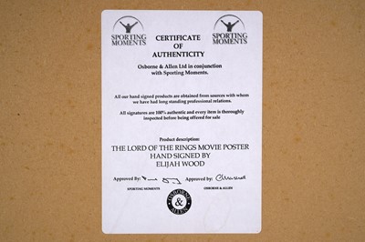 Lot 294 - Two signed Lord of the Rings film posters; and a Lord of the Rings 'Middle Earth' map poster