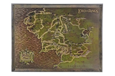 Lot 294 - Two signed Lord of the Rings film posters; and a Lord of the Rings 'Middle Earth' map poster