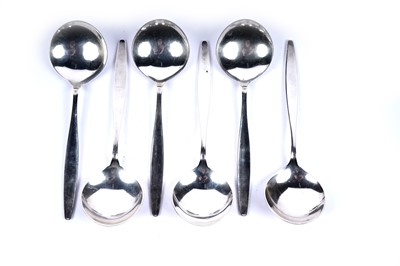 Lot 1099 - A set of six Danish silver spoons, by Georg Jensen