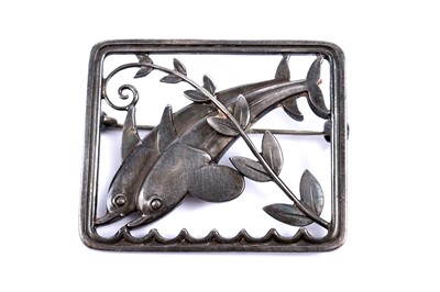 Lot 747 - Georg Jensen: a silver brooch with leaping dolphin design