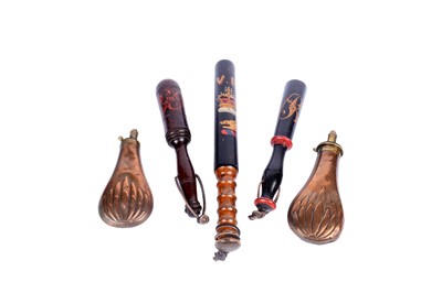 Lot 218 - Three truncheons; and two copper flasks