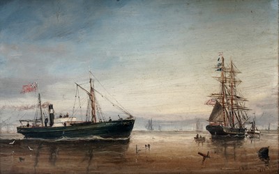 Lot 289 - G. Robensen - A Brig Being Pulled to Sea by a Tug | oil