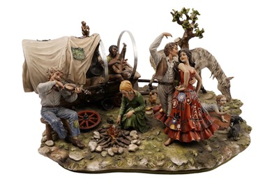 Lot 416 - A Capodimonte figure group of 'The Gypsy Encampment'