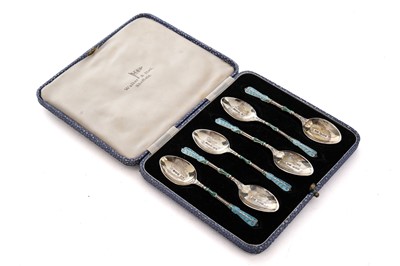 Lot 947 - A George VI silver set of six enamelled teaspoons by Walker & Hall