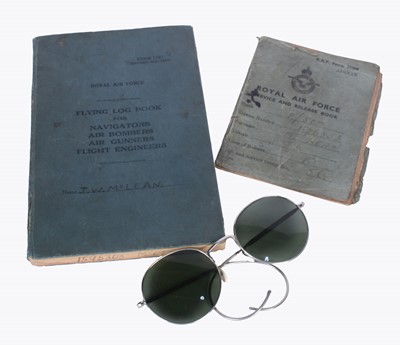 Lot 219 - A pair of Air Ministry issue MkVIII aviator's sun glasses, log book and service record