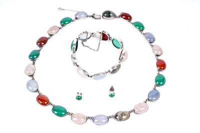 Lot 229 - The Gem Box, Oban: a quartz set silver necklace, bracelet and earrings