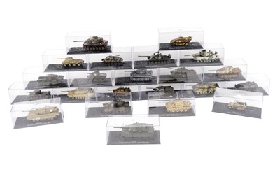 Lot 128 - A collection of twenty-two cased DeAgostini diecast scale model tanks