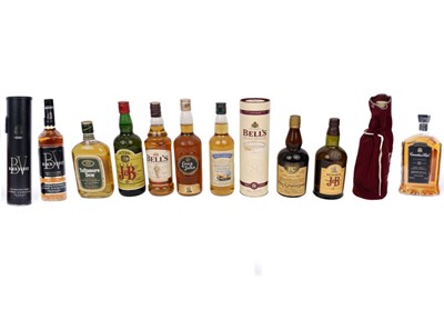 Lot 119 - A collection of whiskeys including: Black Velvet Canadian Rye; and a bottle of Pointers rum