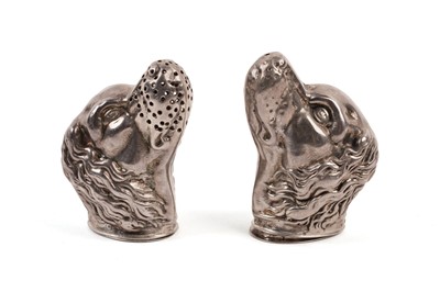 Lot 363 - A pair of silver novelty dog head pattern salt and pepper shakers