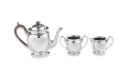 Lot 12 - A George V silver three-piece tea set, hallmarked Sheffield 1930/31