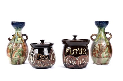 Lot 466 - Two slipware jars; and a pair of vases