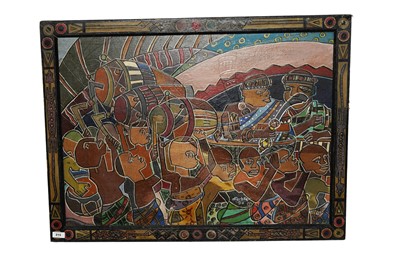 Lot 215 - 20th Century African School - A Tribal Procession | oil on board