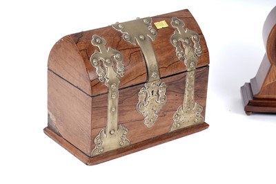 Lot 250 - A late 19th Century brass bound burr walnut work box; and other items