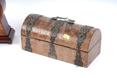 Lot 250 - A late 19th Century brass bound burr walnut work box; and other items