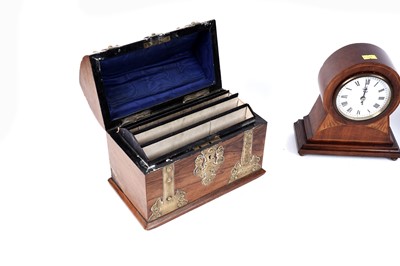 Lot 250 - A late 19th Century brass bound burr walnut work box; and other items