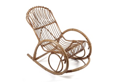 Lot 16 - A mid-20th Century bamboo and cane bound rocking chair