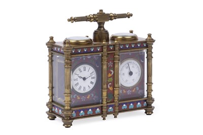 Lot 224 - An early 20th Century carriage clock and barometer desk compendium