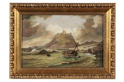 Lot 112 - 19th Century British School - Bamburgh Castle with Ship Wreck to the Fore | oil