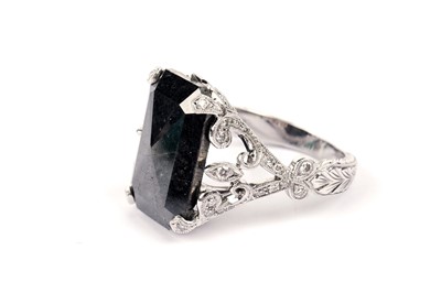 Lot 755 - A black diamond and diamond ring, by Joseph Bonnar