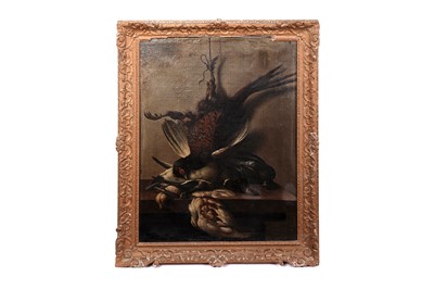 Lot 1088 - Follower of Jean-Baptiste Oudry - A pheasant, a duck, and other game birds on a ledge | oil