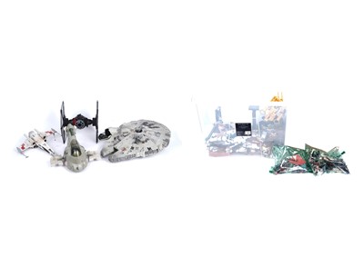 Lot 325 - A selection of Star Wars vehicles including: The Millennium Falcon X-wing Fighter Slave 1