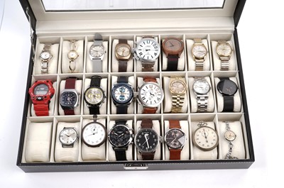 Lot 208 - A watch box containing 21 Gents and Ladies watches