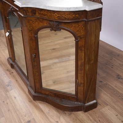 Lot 155 - A Victorian inlaid burr-walnut and walnut mirrored-back credenza