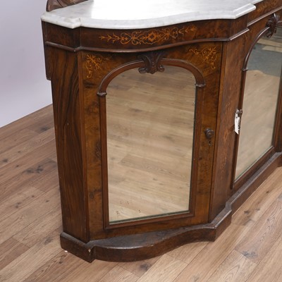 Lot 155 - A Victorian inlaid burr-walnut and walnut mirrored-back credenza