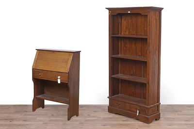 Lot 136 - A 20th Century oak bureau; and a modern hardwood bookcase