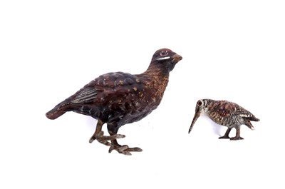 Lot 726 - Two cold painted bronze gamebirds