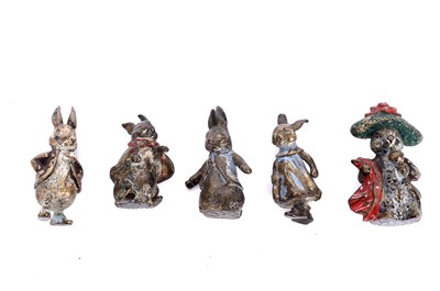 Lot 731 - Five cold painted bronze Beatrix Potter character figures