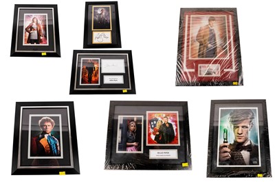 Lot 978 - A collection of seven framed autographed Dr Who photographs