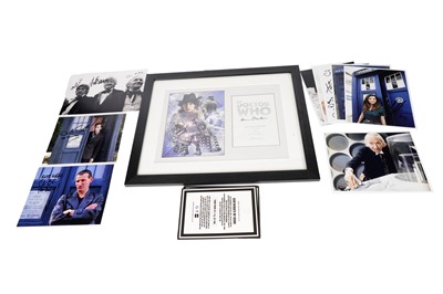 Lot 980 - A framed Tom Baker Dr Who autograph; together with other reproductions autographs