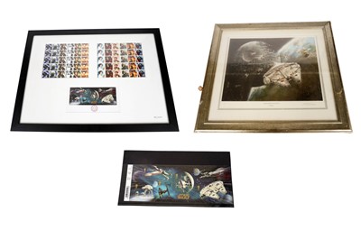 Lot 999 - A selection of Star Wars commemorative stamps; and a limited edition print