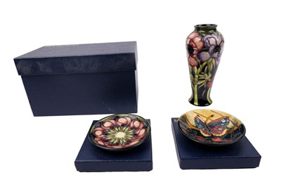 Lot 393 - An Emma Bossons Moorcroft vase; and two plates