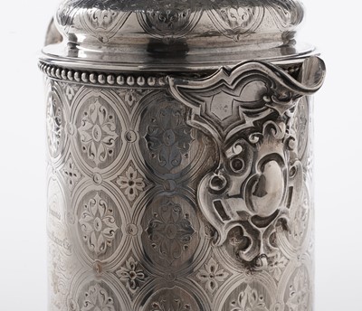 Lot 171 - A Victorian silver flagon with a cylindrical body